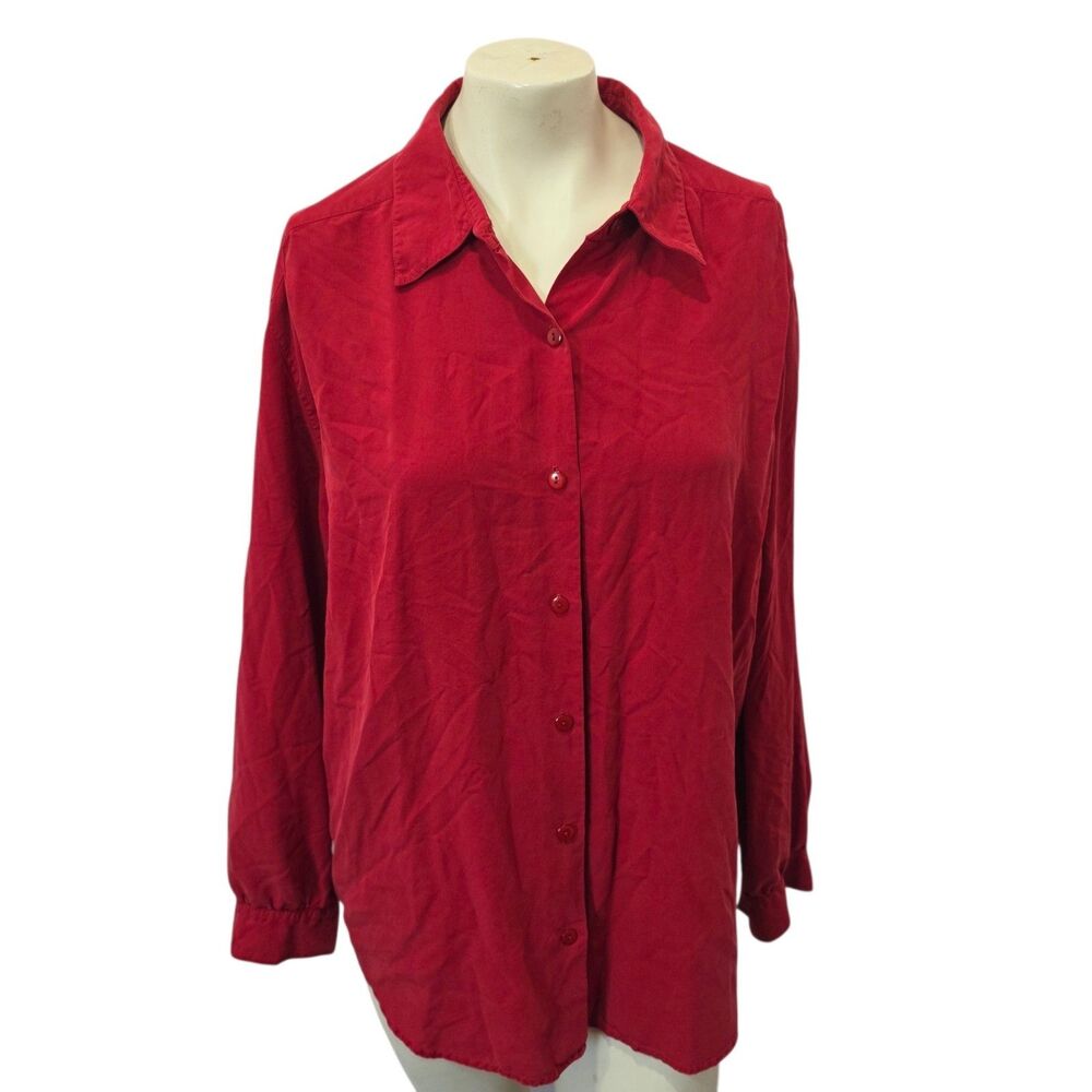 Liz Claiborne Collection 100% Silk Blouse Red Button Front Womens 16‎ Top